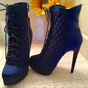 Sexy platform ankle boots, 5” heel. cobalt blue.